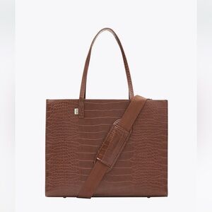 BEIS Brown Croc-Embossed Tote Bag